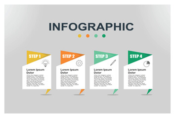Infographic Step by Step Diagram With Four Colored Cards.