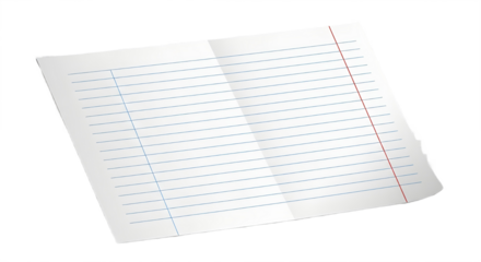 Folded blank lined school notebook paper sheet vector graphic design element isolated PNG with Transparent Background