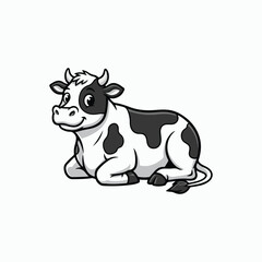 cow cartoon isolated animal site down silhouette vector art illustration on white background 
