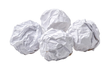 Fototapeta premium Four crumpled white paper balls arranged on a black background image, Png, Isolated on Transparent Background, Cut Out