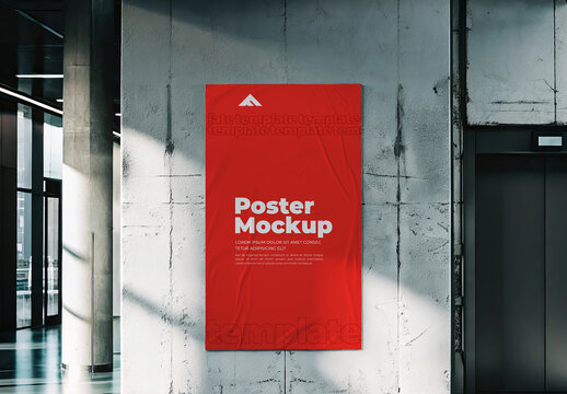 Dynamic Set of Multiple Vertical Poster Mockups on a Reflective Glass Wall
