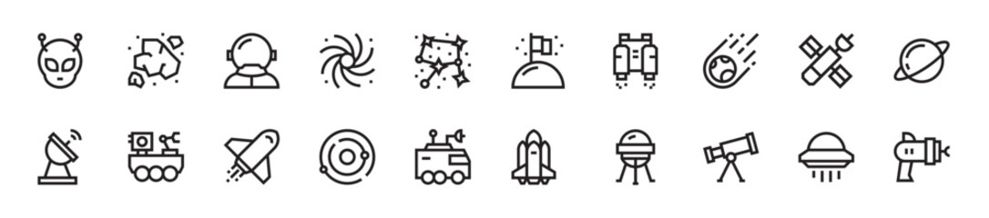 Space Exploration Line Icons Set