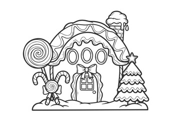 Obraz premium Christmas Gingerbread House Coloring Page for Kids and Adults