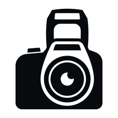 A vector DSLR camera icon, perfect for use in photography-related projects, clearly and stylishly highlights the camera s key features.