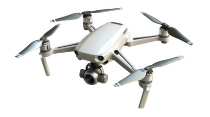 Modern drone with camera for aerial photography and videography on transparent background