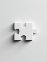 Single White Puzzle Piece on Clean White Background, Symbolizing Solution, Strategy, and Problem Solving