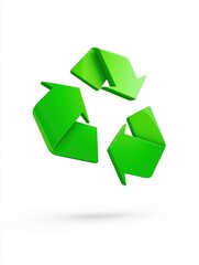 Green Recycle Symbol on White Background, Environmental Conservation and Sustainability Concept