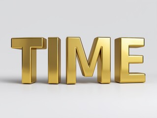 Golden Time Text Isolated on White Background, 3D Rendering of Shiny Metallic Letters