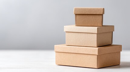 Stacked Brown Craft Boxes in Different Sizes on a Clean Surface, Showcasing Simple Design and Natural Material Aesthetic for Packaging and Storage Solutions