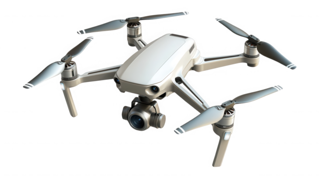 Modern drone with camera for aerial photography and videography on transparent background