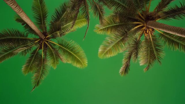 Animation of blowing coconut leaves on green screen background. Tropical leaves frame. Summer leaves silhouette. new