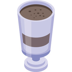 Pixel Art Illustration of a Tall Glass Filled with Dark Coffee Drink on a White Pedestal Base Against a Transparent Background