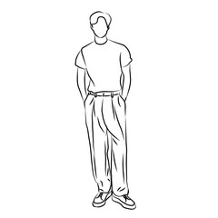 Man in T-Shirt and Baggy Pants Line Art
