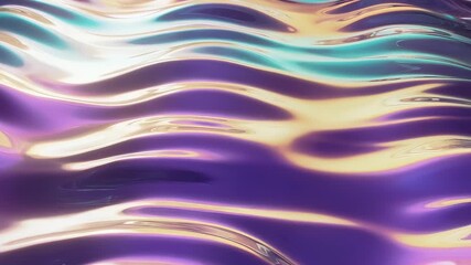 Iridescent fluid surface with purple gold and teal waves in a smooth flowing abstract pattern - Powered by Adobe