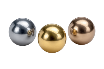 Three polished metal spheres silver gold bronze on black background image, Png, Isolated on Transparent Background, Cut Out