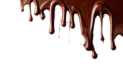 Melting chocolate drips down a black background. Dark, rich, glossy