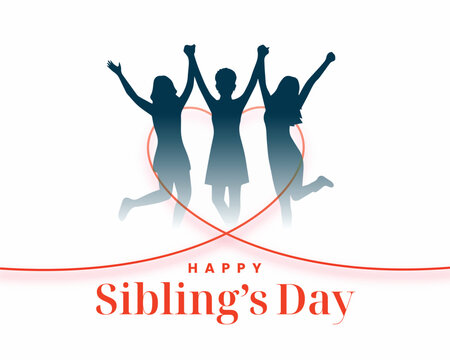 Happy Siblings Day love heart celebration line style background with Girls, Friends, Sisters, Daughters, silhouette vector