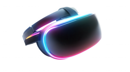 Futuristic vr headset with neon lights for gaming use on transparent background