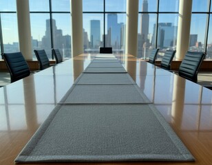 Executive boardroom with city skyline view