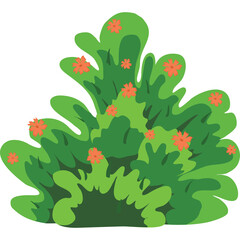 Stylized Green Bush With Small Orange Flowers On A Transparent Background