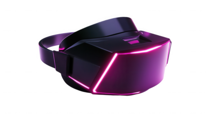 Futuristic vr headset with neon pink lights against a on transparent background