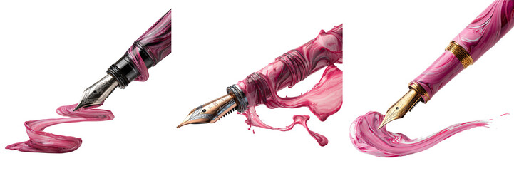 Set of A classic luxury fountain pen displayed diagonally on transparent png background. Ai generated