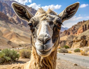 A curious mammal with fluffy fur stares straight into the camera's lens