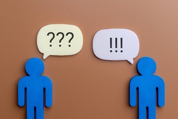 Speech bubble with a question mark and exclamation mark. Communication conflict, argument and...