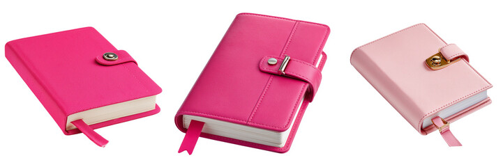 Set of Top view of a heart-shaped lock diary refillable notebook on transparent png background. Ai generated