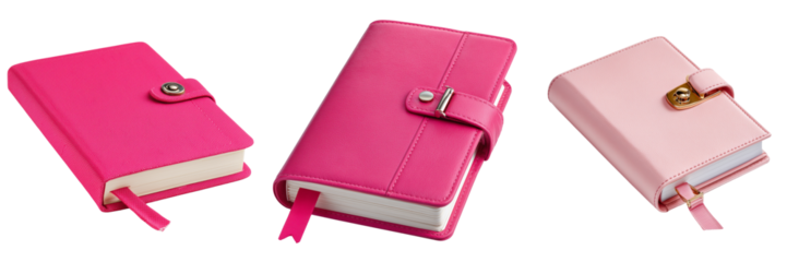 Set of Top view of a heart-shaped lock diary refillable notebook on transparent png background. Ai generated