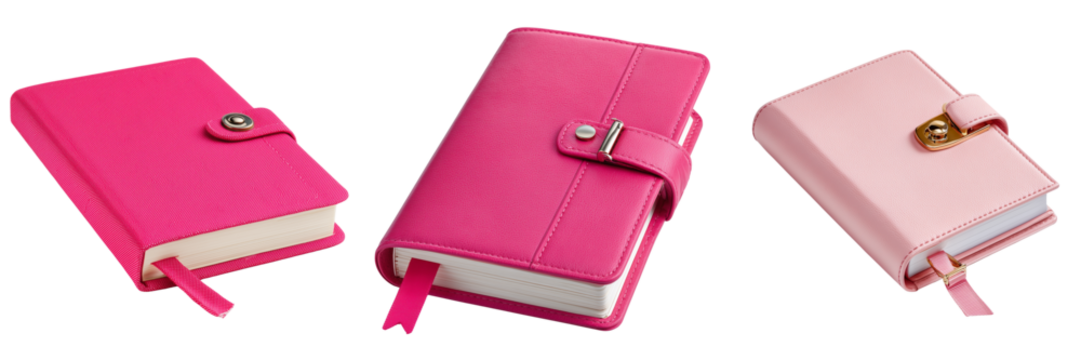 Set of Top view of a heart-shaped lock diary refillable notebook on transparent png background. Ai generated