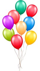 A vibrant collection of colorful, glossy helium balloons tied together