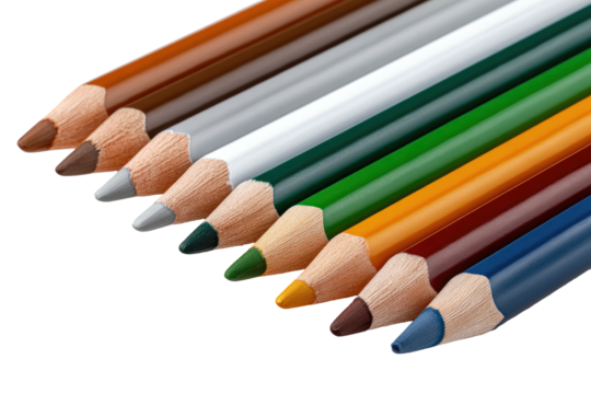 Assorted sharpened colored pencils arranged diagonally on a black background