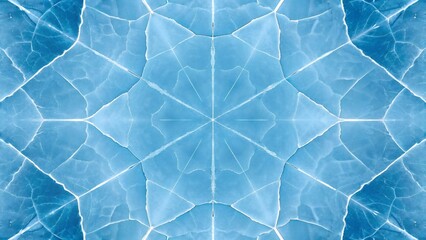 Blue Ice Crystal Pattern, Symmetrical Frozen Texture with Geometric Fractures