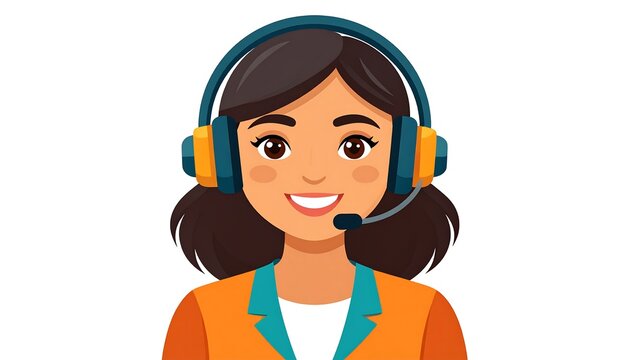 Cheerful woman, wearing headset, ready to assist