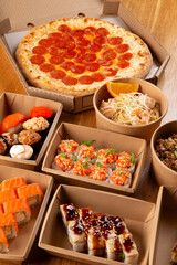 Pizza, rolls, and pasta ready for delivery.