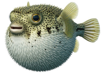 Pufferfish with spikes and black spots isolated on transparent background