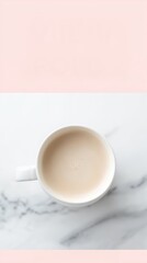Fototapeta premium Charming beige cup with marble background, Stylish and smooth coffee vessel set before luxurious marble surface, Refined and velvety cup presentation complemented by opulent marble backdrop