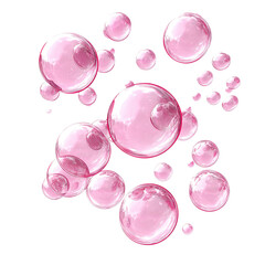 Rosy, transparent bubbles floating upward on a black background