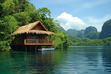 Fototapeta premium A Dramatic Archipelago Rising from Azure Waters Towering limestone isles emerge like sentinels from a tropical paradise
