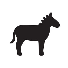 Simple black silhouette of a donkey standing in a profile view