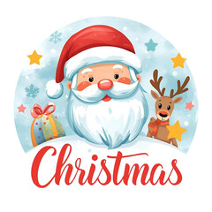 Cute Santa Claus With Reindeer, Gift, And Stars — Christmas Banner for Marketing and Holiday Fun