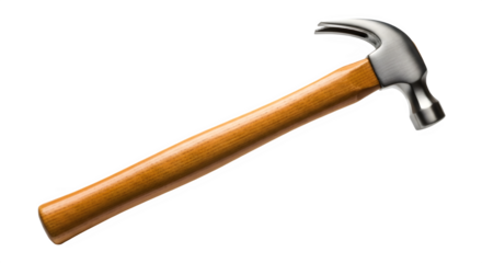 Classic claw hammer isolated on transparent background for carpentry work