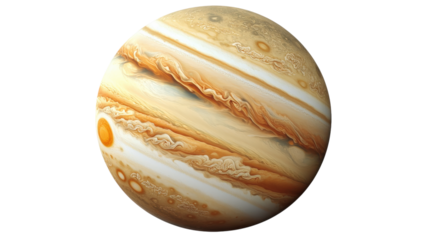 Jupiter planet atmospheric bands and Great Red Spot isolated on a transparent background