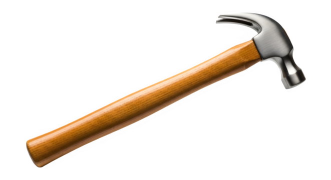 Classic claw hammer isolated on transparent background for carpentry work