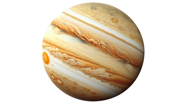 Jupiter planet atmospheric bands and Great Red Spot isolated on a transparent background