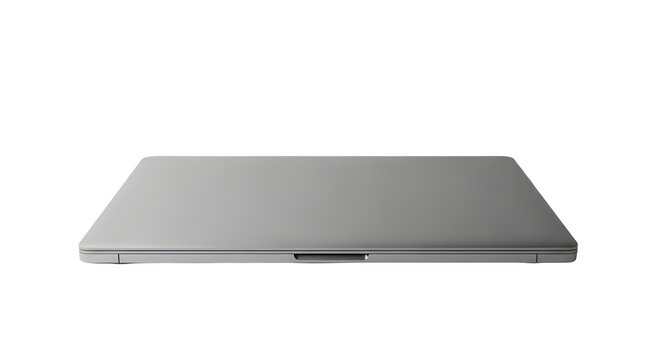 Sleek silver laptop isolated on transparent background, modern technology device