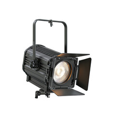 Studio light fixture, with barndoors and yoke, on black background