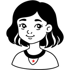Stylized cartoon illustration of a young girl with short black hair and a friendly smile isolated on white background isolated on transparent background