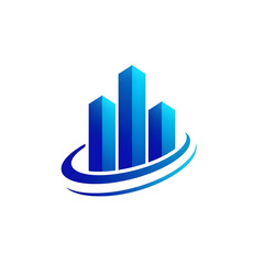 Blue Abstract Building Logos with Swirling Lines on transparent Background skyscrapers